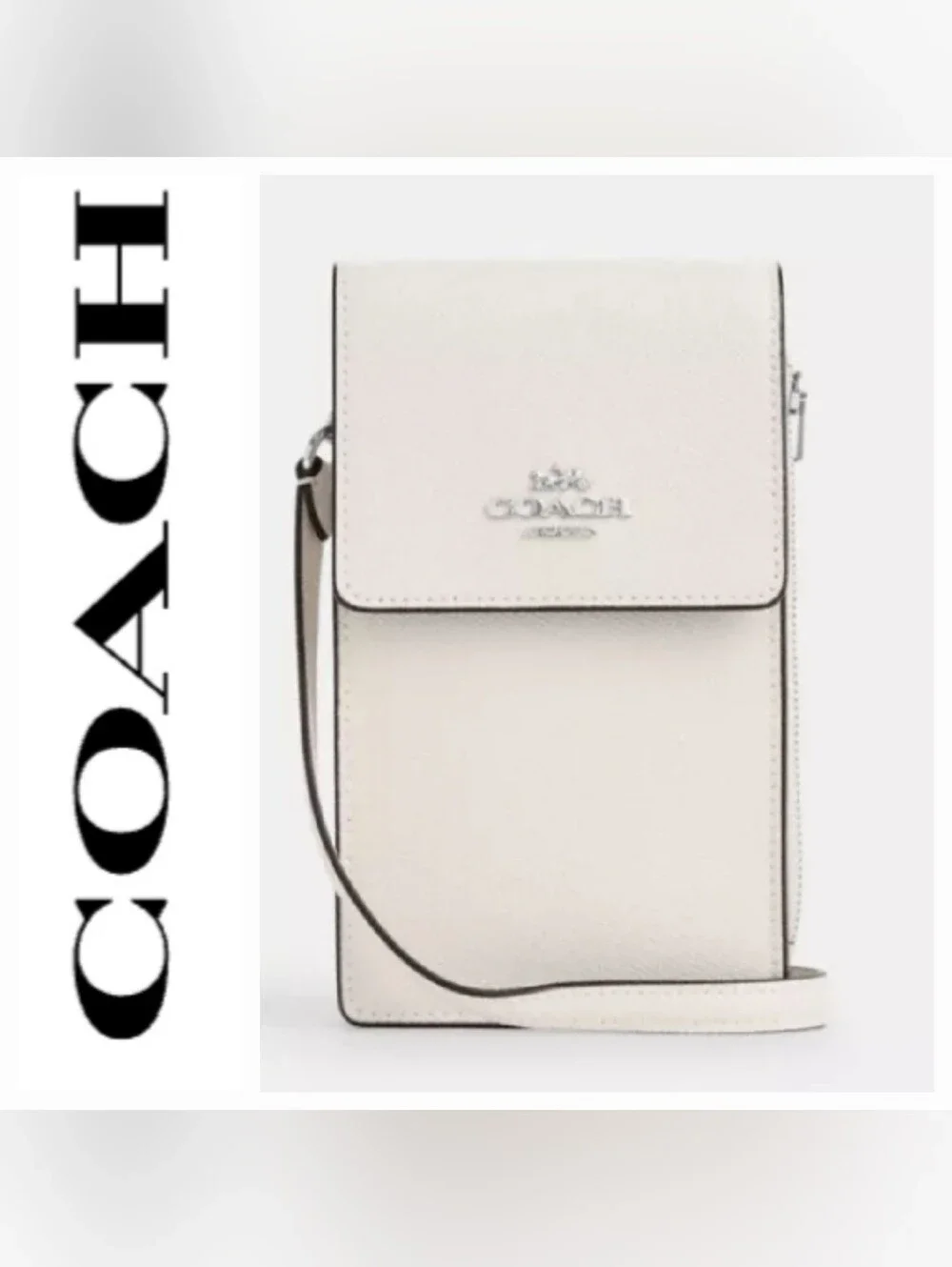 Coach North South Phone Crossbody Leather Bag in Solid Chalk